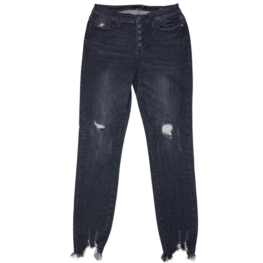 Judy Blue Jeans Womens 7 28 Black Skinny High Rise Distressed Stretch Grunge Y2K